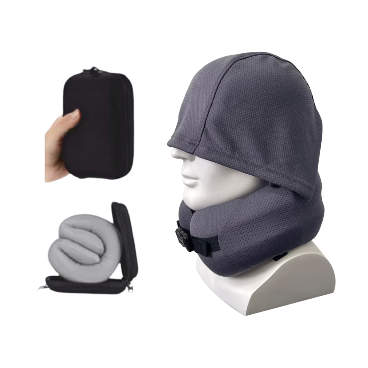 Easy Nap Pocket Pillow, Chin Support Hoodie, Pewter Grey, Big